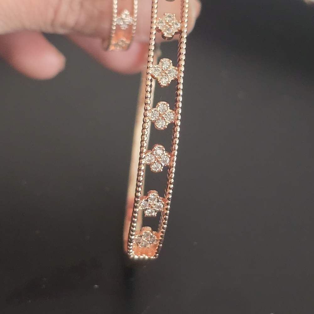 22k Rose Gold Plated Elegant Gold Floral Bangle Set with Ring